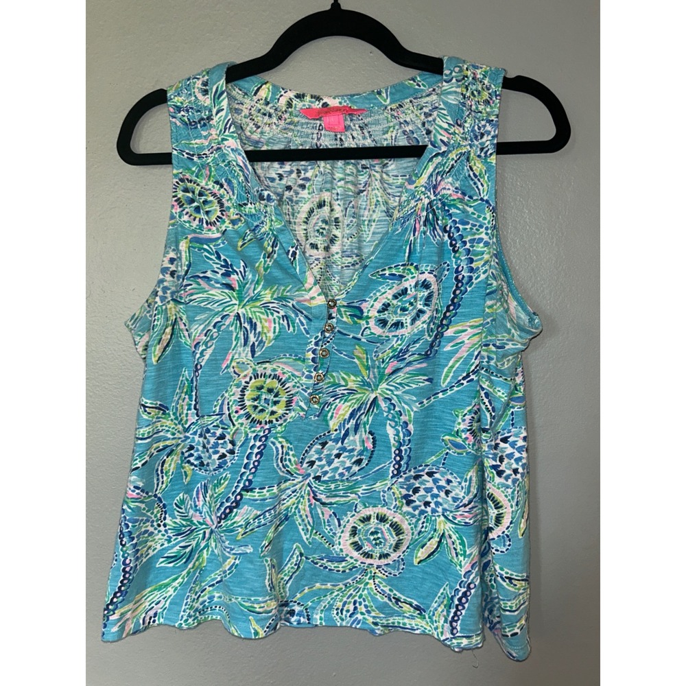 Lilly Pulitzer Macrame Flowy Layered Tank Top Size L Beachy Coastal Open Back